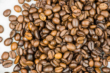 Black coffee beans, large group of coffee