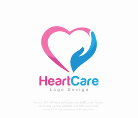 Heart care logo design with a red and blue heart shape