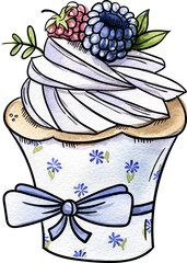 Bright and juicy illustrations of cakes and desserts. Illustration is hand-painted in watercolors with black outlines for contrast and graphics.