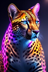 3D Jaguar  Colorful collage in colorful background. 3D Illustration