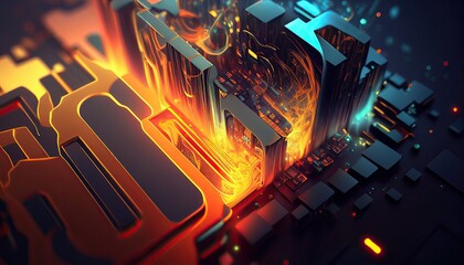 Abstract technology background, chip circuit CPU motherboard illustration, digital backdrop generative ai