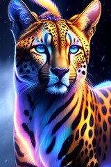 3D Jaguar  Colorful starring in colorful background. 3D Illustration