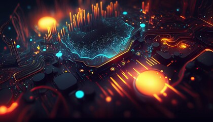 Abstract technology background, chip circuit CPU motherboard illustration, digital backdrop generative ai