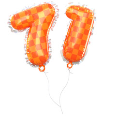 Number Balloons 71. Foil and latex balloons. Helium ballons. Party, birthday, celebrate anniversary and wedding. Realistic design elements. Festive set isolated. 3d illustration
