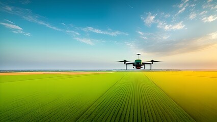Fototapeta na wymiar Drone flies over a field with a harvest, Generative AI