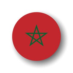 Morocco flag - flat vector circle icon or badge with dropped shadow.