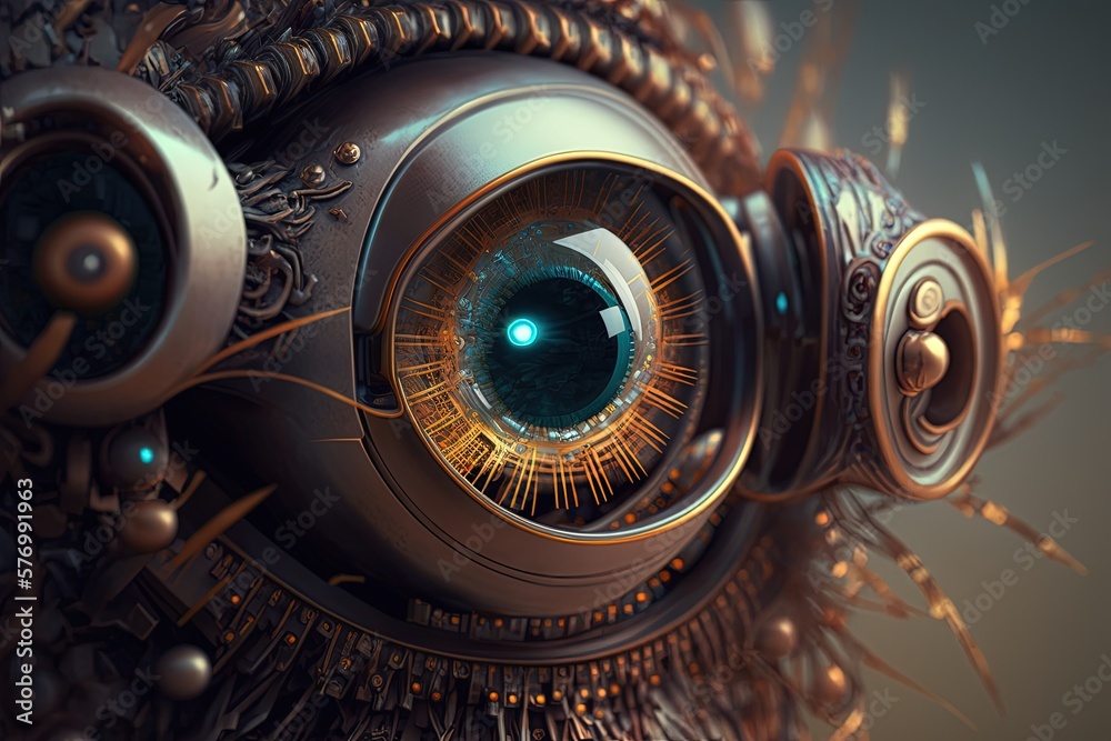 Poster constructed with a mind to the future. cyber eye is an electronic device used in the imagination. me