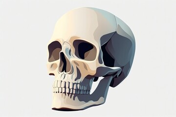 Illustration of a human skull on a white backdrop. Generative AI