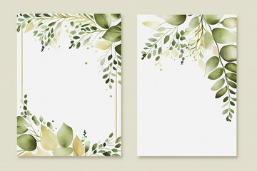 Elegant watercolor leaves wedding cards. Generative ai design.