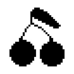 Cherry icon black-white vector pixel art icon	