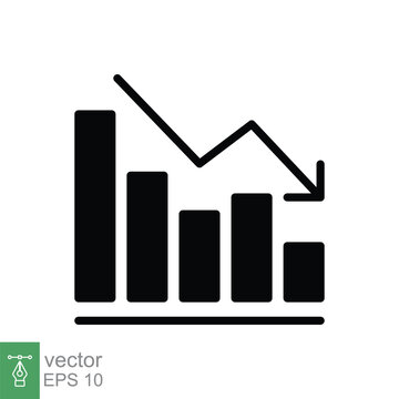 Graph down, reduce progress glyph icon. Simple solid style efficiency decrease graphic, finance chart, abstract graph, trend vector illustration. Arrow below, bankrupt. EPS 10.