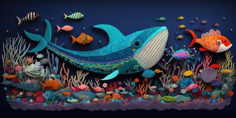Fototapeta na wymiar whale, ocean, water, fish, underwater world, art, abstraction, canvas print, background, AI generation