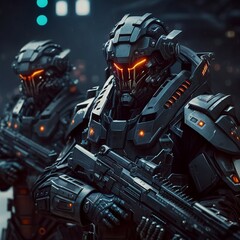 Fototapeta premium Two soldiers in a city with the word halo on their face