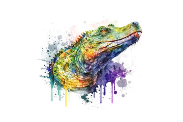 Obraz na płótnie Canvas crocodile is drawn with multi-colored watercolors isolated on a white background. Generated by AI