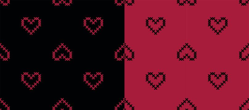 Heart seamless pattern background. Vector illustration for holiday design. Abstract romantic photo frame. Stylish decorative bright label set. Fashion valentine day ornament.