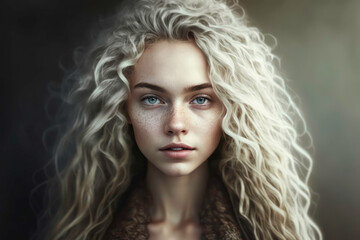 portrait of a woman with blonde curly hair. Generative AI