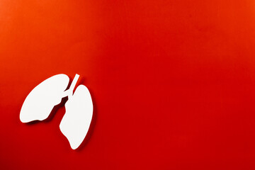 World tuberculosis day. Lungs paper cutting decorative symbol on red background, copy space,...