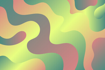 Abstract liquid green and yellow gradient of fluid background. Wavy holographic shape composition illustration