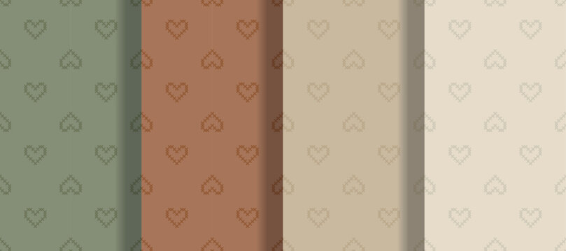 Boho Heart seamless pattern background. Vector illustration for holiday design. Abstract romantic photo frame. Stylish decorative bright label set. Fashion valentine day ornament.