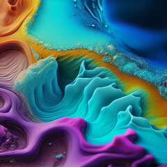 Abstract colorful background with different textures and meterials. Surreal vibrant texture. Generative AI. 