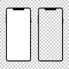 Smartphone mockup collection. Realistic models smartphone with white and transparent screen. Device front view. 3D mobile phone with shadow. Vector illustration isolated on transparent background
