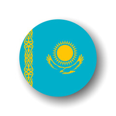 Kazakhstan flag - flat vector circle icon or badge with dropped shadow.