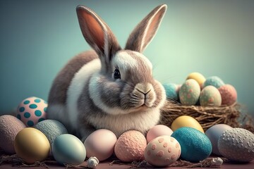 Fototapeta na wymiar easter bunny and easter eggs, Generative AI