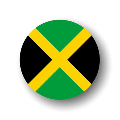 Jamaica flag - flat vector circle icon or badge with dropped shadow.