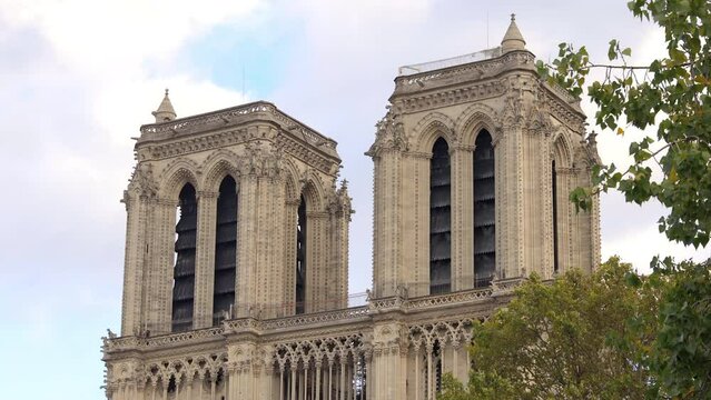 Bell towers of Notre-Dame de Paris cathedral in Autumn 