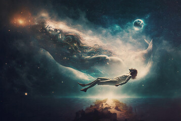 Plakat Astral Projection Concept Lucid Dream Illustration, Soul Travel, Generative AI