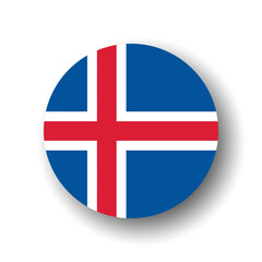 Iceland flag - flat vector circle icon or badge with dropped shadow.