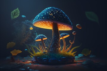 Glowing mushroom in the forest, generative, AI