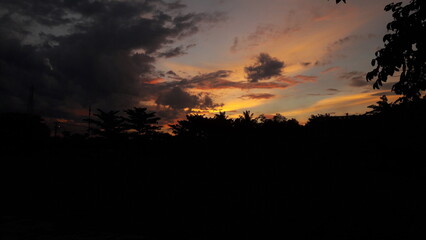 Sunset with Mountain Forestry Silhouette