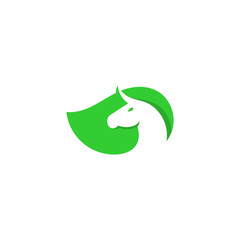green leaf with abstract horse logo design vector template
