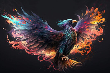 Obraz premium Phoenix Fantastic Bird with Vibrant Colors of the Feathers and majestic look. Ai generated