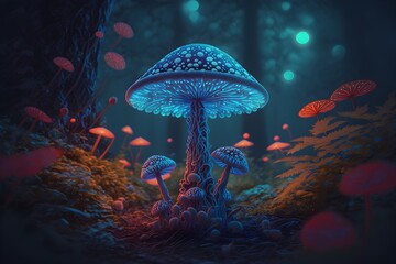 Fototapeta na wymiar Magic mushroom in a forest, generative, AI