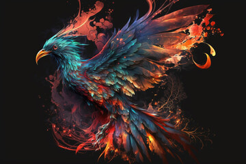 Fototapeta premium Phoenix Fantastic Bird with Vibrant Colors of the Feathers and majestic look. Ai generated