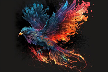 Obraz premium Phoenix Fantastic Bird with Vibrant Colors of the Feathers and majestic look. Ai generated