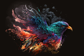 Obraz premium Phoenix Fantastic Bird with Vibrant Colors of the Feathers and majestic look. Ai generated