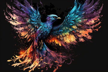 Obraz premium Phoenix Fantastic Bird with Vibrant Colors of the Feathers and majestic look. Ai generated