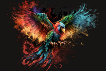 Phoenix Fantastic Bird with Vibrant Colors of the Feathers and majestic look. Ai generated