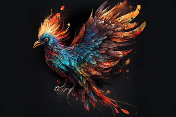 Obraz premium Phoenix Fantastic Bird with Vibrant Colors of the Feathers and majestic look. Ai generated
