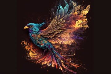 Fototapeta premium Phoenix Fantastic Bird with Vibrant Colors of the Feathers and majestic look. Ai generated