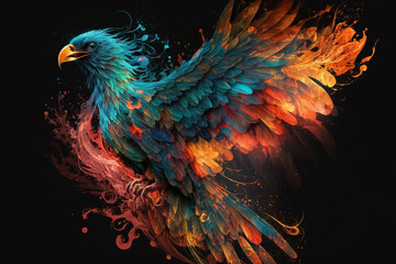Obraz premium Phoenix Fantastic Bird with Vibrant Colors of the Feathers and majestic look. Ai generated