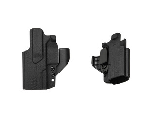 Plastic holster for a pistol. Accessory for convenient and concealed carrying of weapons. View from...
