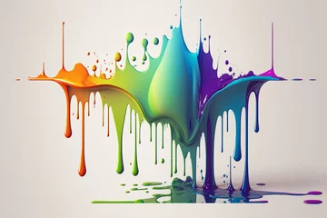 Zelfklevend Fotobehang Paint Splash in Rainbow Vibrant Colors flowing from a white background. Ai generated © twindesigner