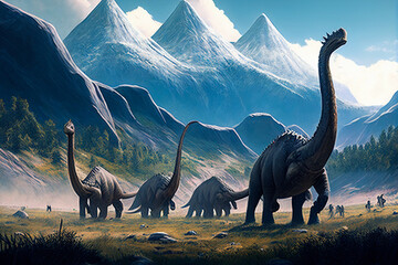 Fototapeta premium Roaring dinosaur. Mesozoic era carnivorous dinosaur. illustration Generative AI
