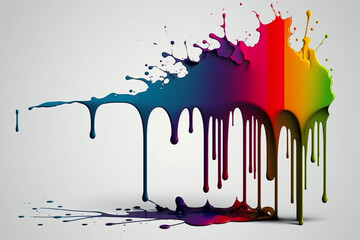 Paint Splash in Rainbow Vibrant Colors flowing from a white background. Ai generated