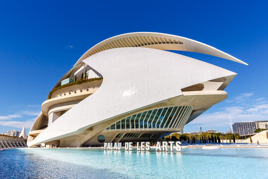 Ciutat de les Arts i les Ciencies with Palace of the Arts building modern architecture by Santiago Calatrava in Valencia, Spain