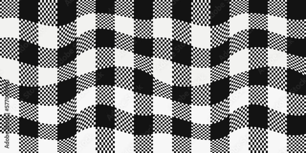 Aufkleber gingham wavy pattern. seamless wavy black and white plaid pattern. print for seamless vector surface